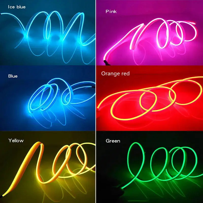 1M 3M 5M Neon LED Car Interior Decorative Lamp Strips USB Powered DIY Dashboard Console Ambient Cool Light