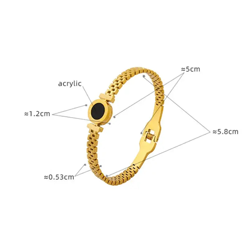 Women Black Stainless Steel And Acrylic Couple Bracelet With Carved Roman Numerals Fashion Cuff Gift