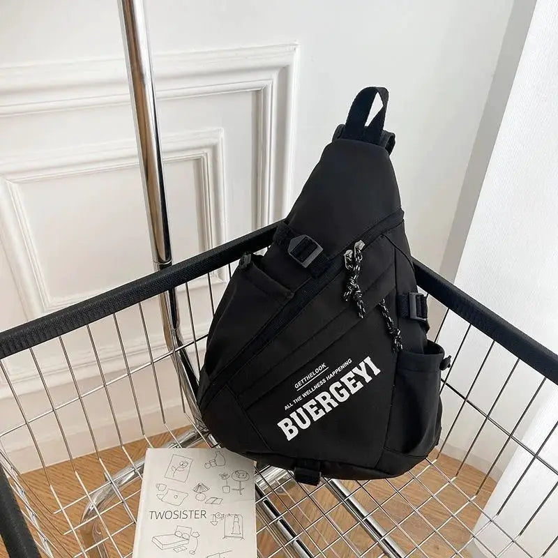 New Y2k portable light nylon crossbody bag in black with BUERGEYI logo