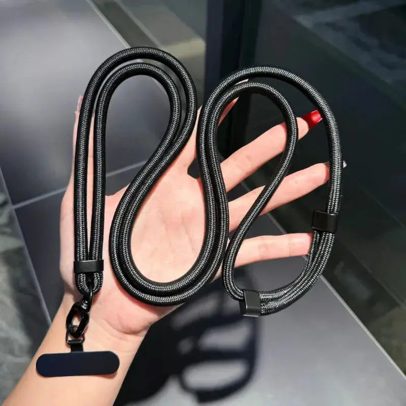 Simples Market universal adjustable phone lanyard, black braided nylon with clip