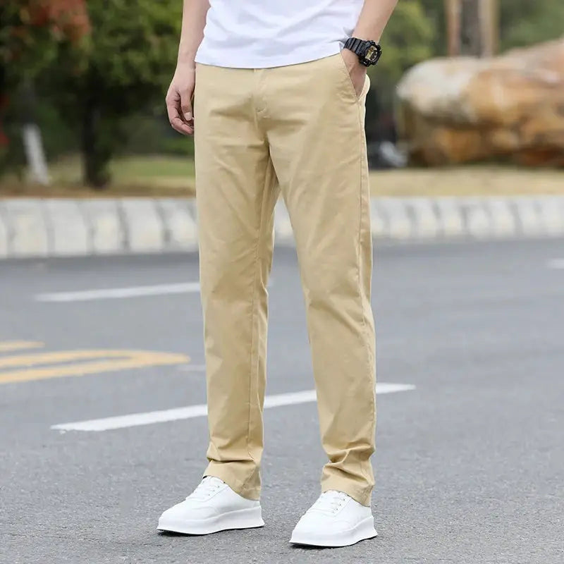 Simples Market men's chinos in khaki beige, cotton casual trousers with a breathable straight fit (W28–W40)