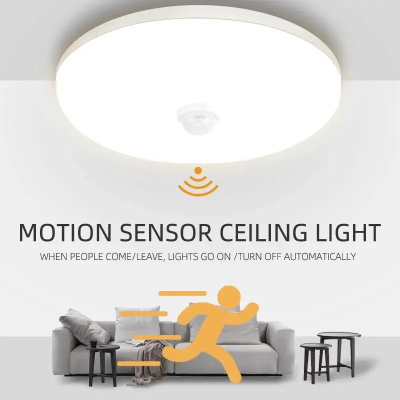 Simples Market motion-sensor round LED ceiling light fixture, white, 20W/30W/40W, 110–220V