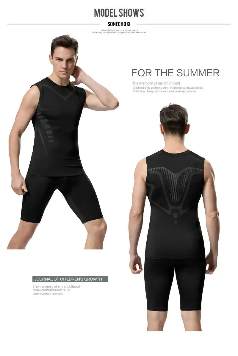 Simples Market men's black compression tank top; sleeveless gym shirt with back panel design