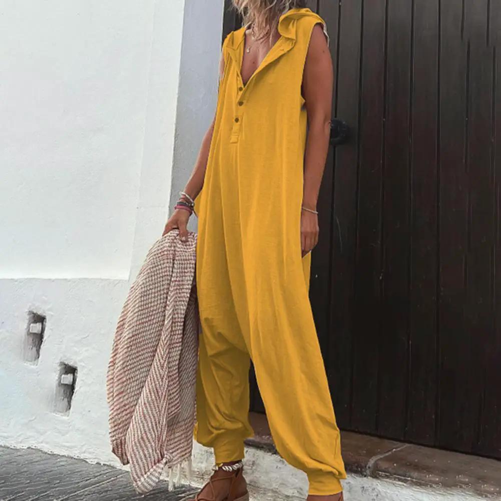 Women's mustard yellow cotton overalls, casual bohemian-style jumpsuit