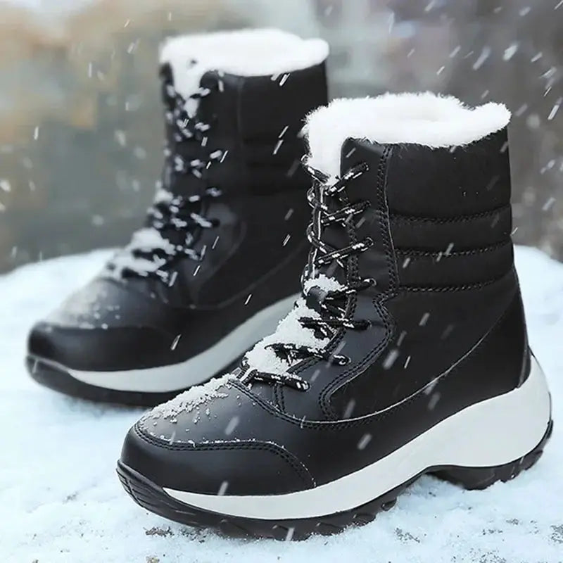 SnowStride Women Platform Snow Boots Non Slip Waterproof Winter Ankle Boots With Warm Fur Lining