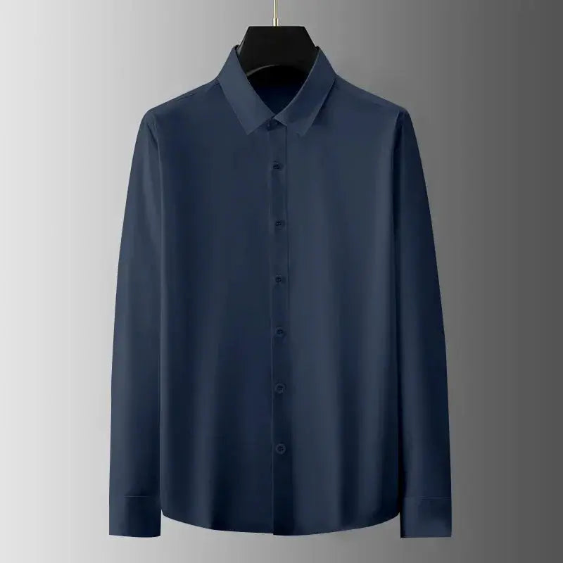 Men's navy blue long-sleeve button-down shirt, wrinkle-resistant, Simples Market