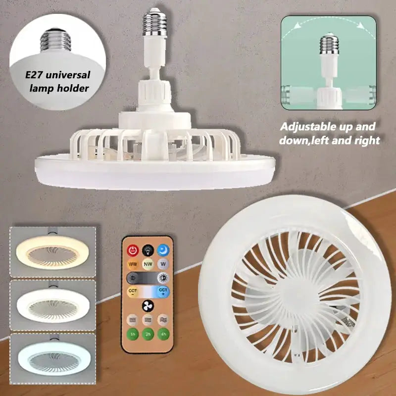 Simples Market 2-in-1 ceiling fan lamp with E27 base, remote, 3 speeds, dimmable LED, adjustable up/down and left/right