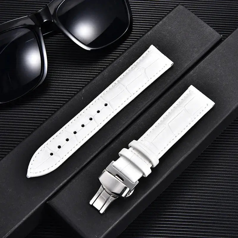Remzeim Bamboo Pattern Genuine Leather Watch Strap First Layer Cowhide With Steel Butterfly Buckle 18mm 20mm 22mm 24mm