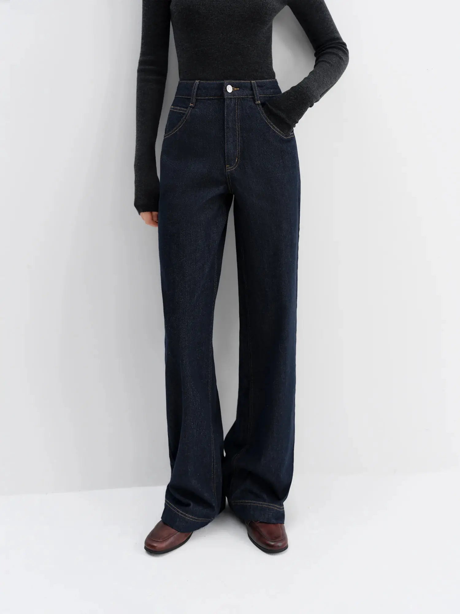 FSLE Straight High Waist Jeans For Women Korean Style Winter Versatile