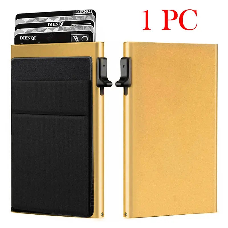 Simples Market RFID credit card holder for men, slim gold metal wallet with black cardholder insert, 1 pc