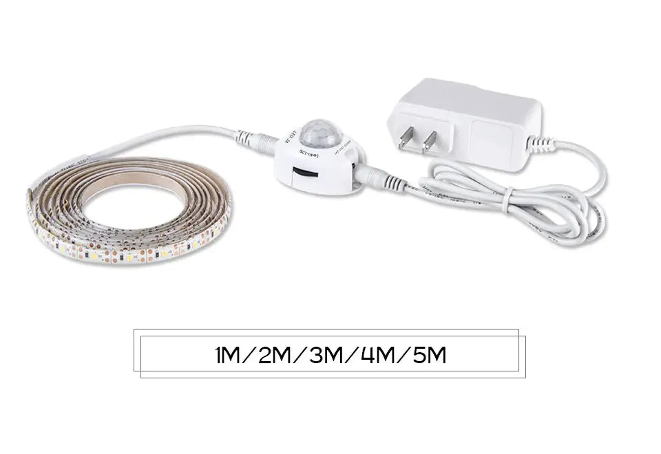 Motion-sensor under-cabinet LED strip kit by Simples Market, white, with DC 12V adapter, 1–5m length