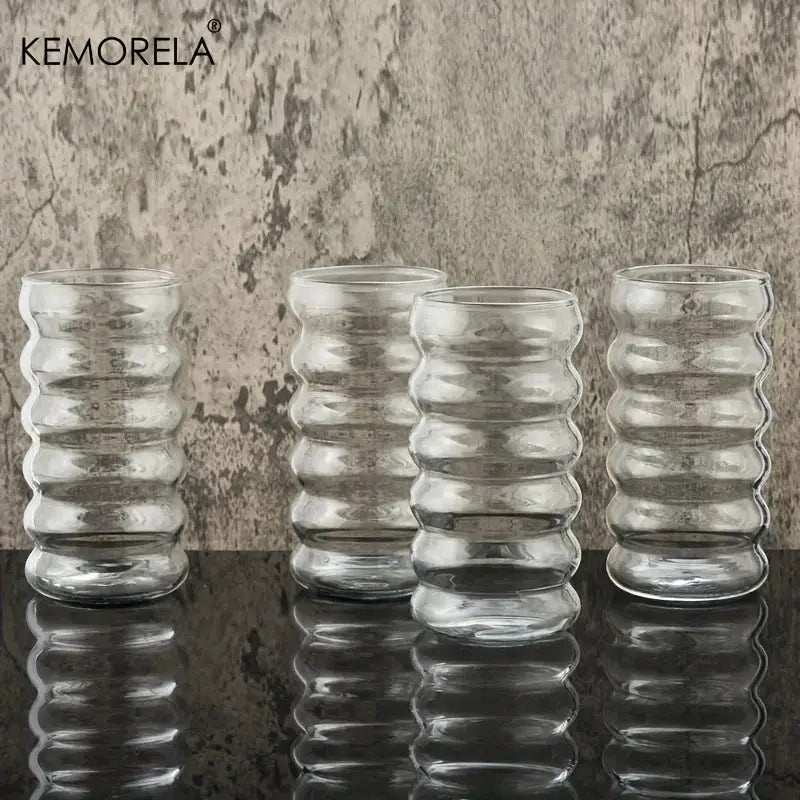 500ML Wave Shape Beverage Glasses With Straws Vintage Ripple Glass Cups For Wine Champagne Cocktails Milk Juice