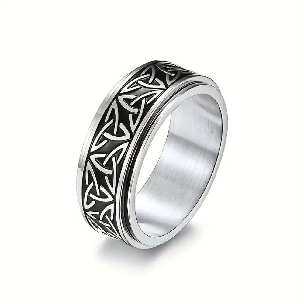 Fashion Titanium Steel Ring With Celtic Triangle Knot Pattern For Men Rotatable Stress Relief Jewelry