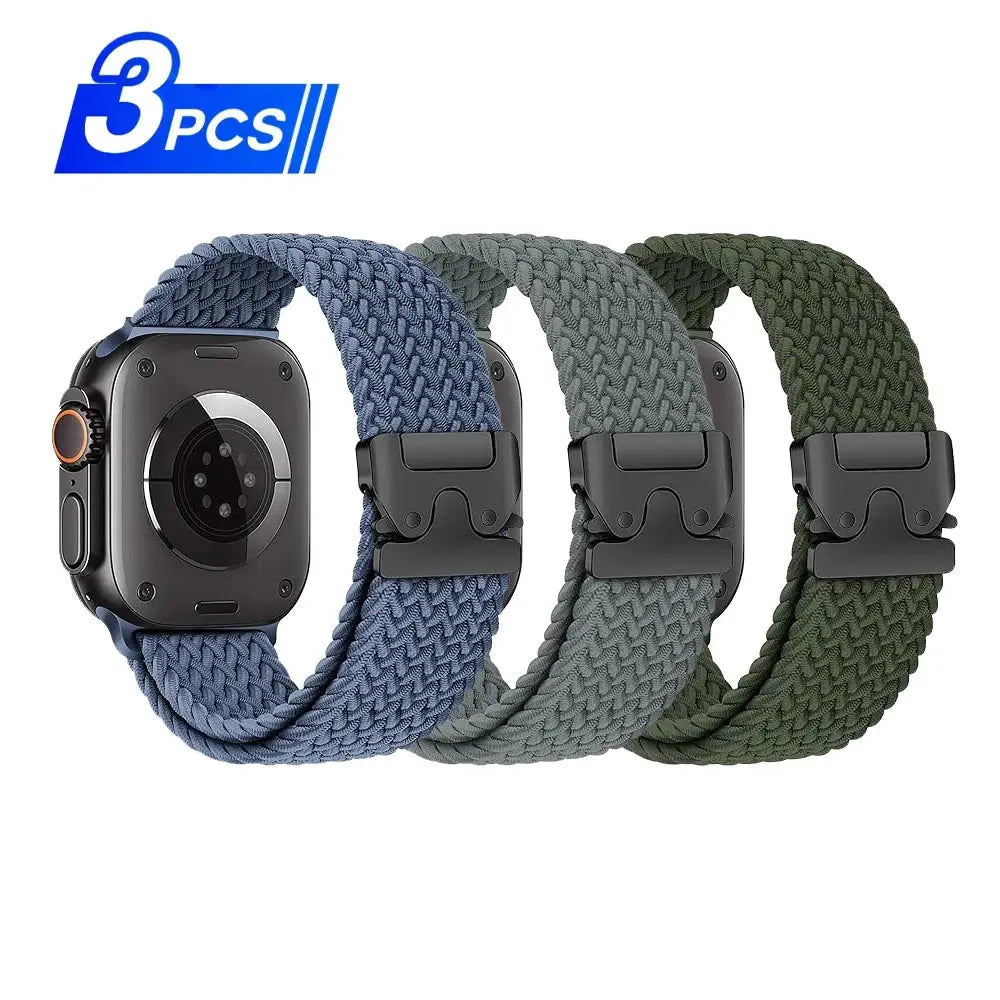 Simples Market Parachute braided Apple Watch bands, 3 pcs in blue, gray, olive green for 41-49mm Series 9/8/7/SE