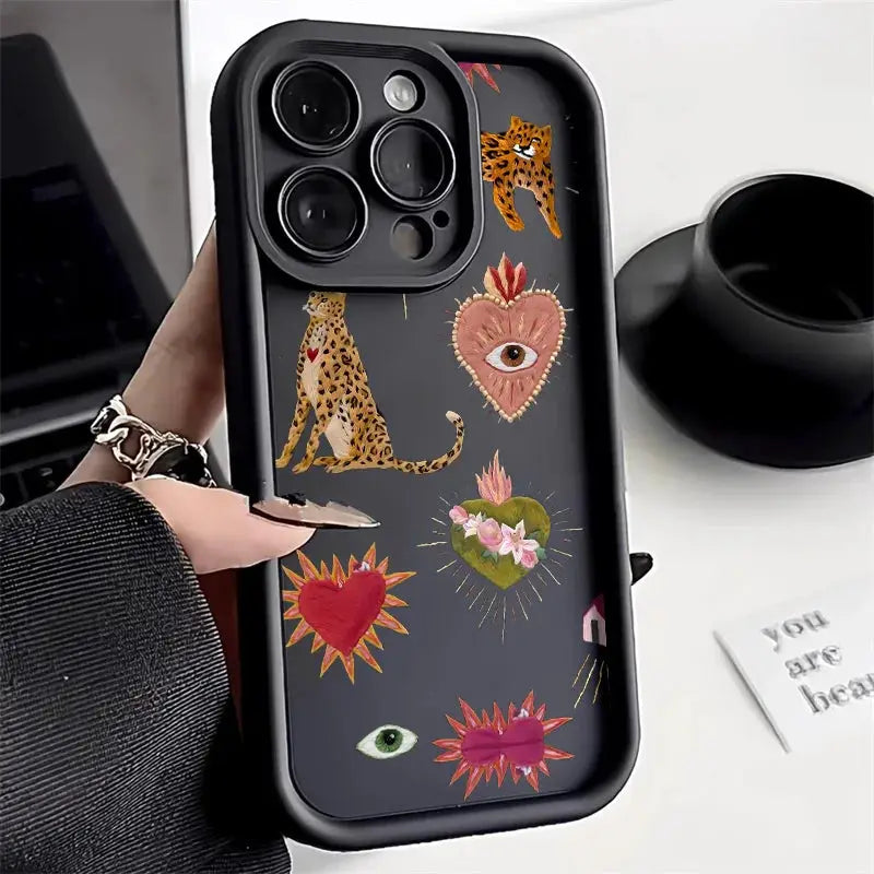 Love Heart Phone Case For iPhone 16 Pro And Older Models Shockproof Soft Silicone Cover