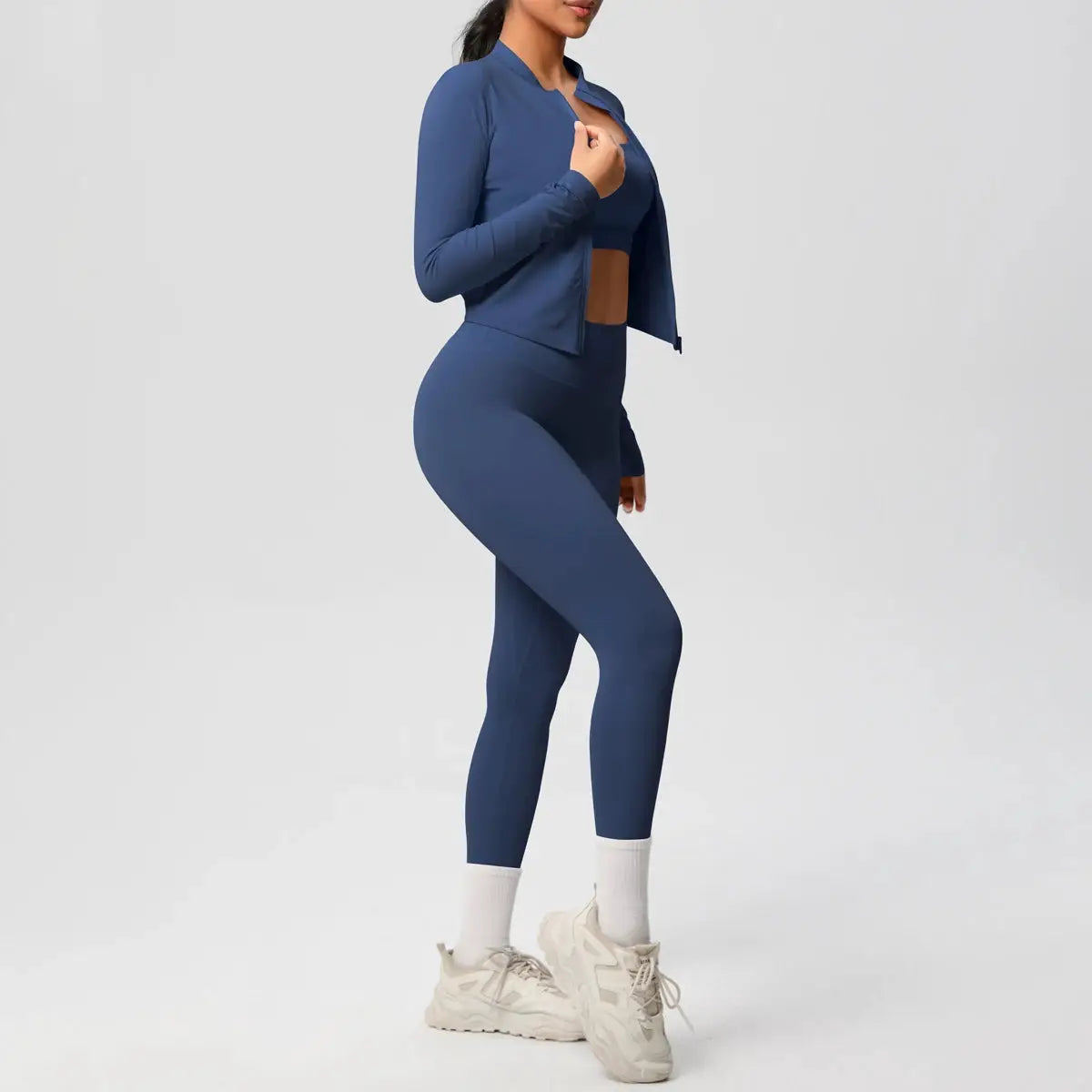 3 Piece Yoga Set for Women Sports Bra Zipper Jacket Leggings Gym Wear