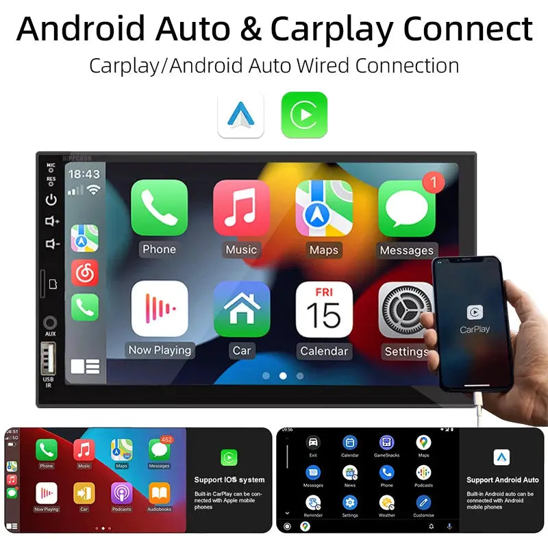 Sinovcle 7 Inch Car MP5 Player With CarPlay Android Auto Touch Screen