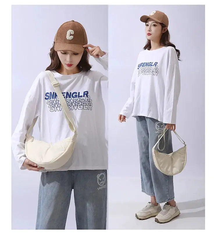 Simples Market beige nylon padded shoulder bag with crossbody strap, travel purse
