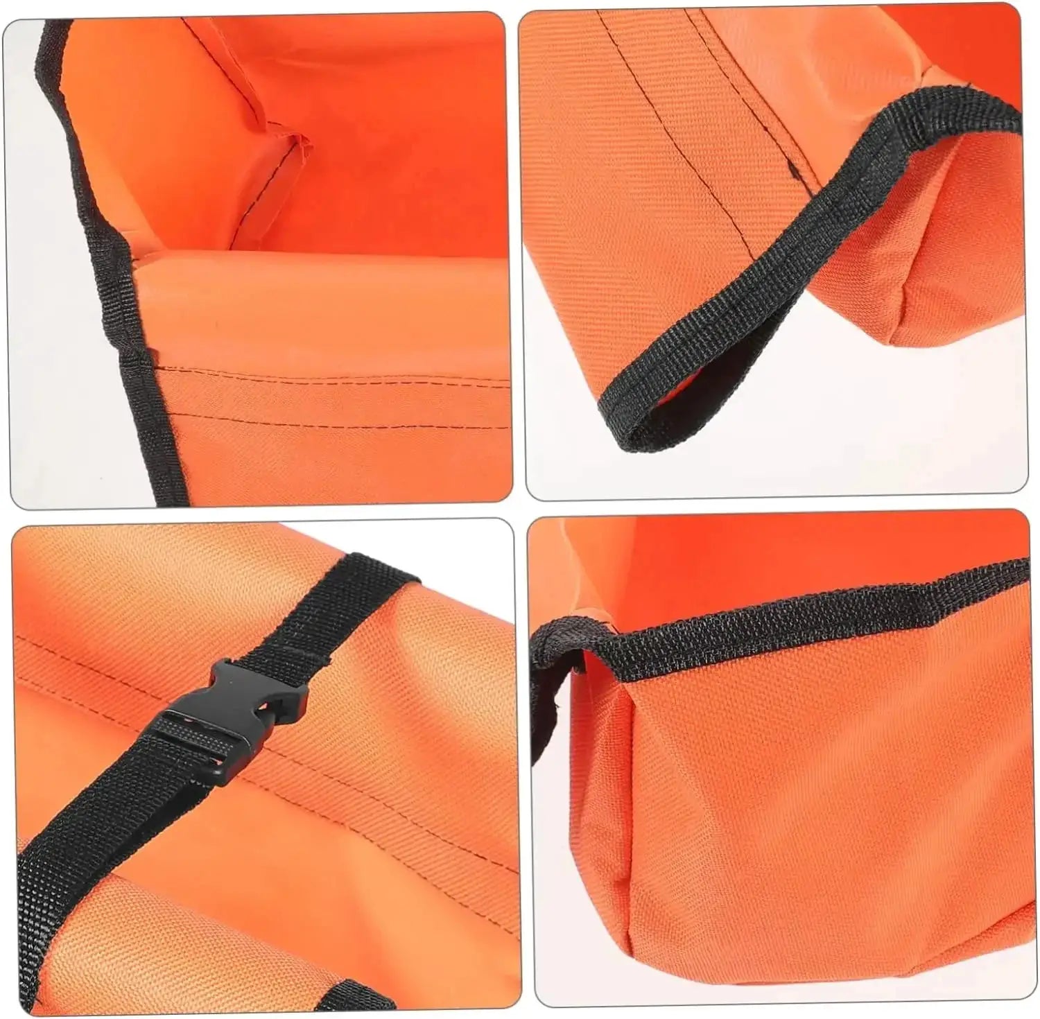 Folding ladder tool storage bag in orange Oxford cloth with black straps for portable workshop use
