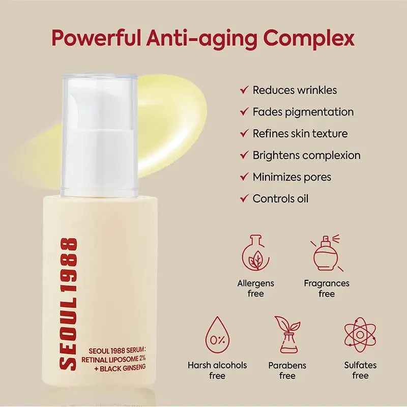 Korean 1988 Retinol Face Care Serum With Black Ginseng Niacinamide Vitamin C Peptides For Firming Anti Aging