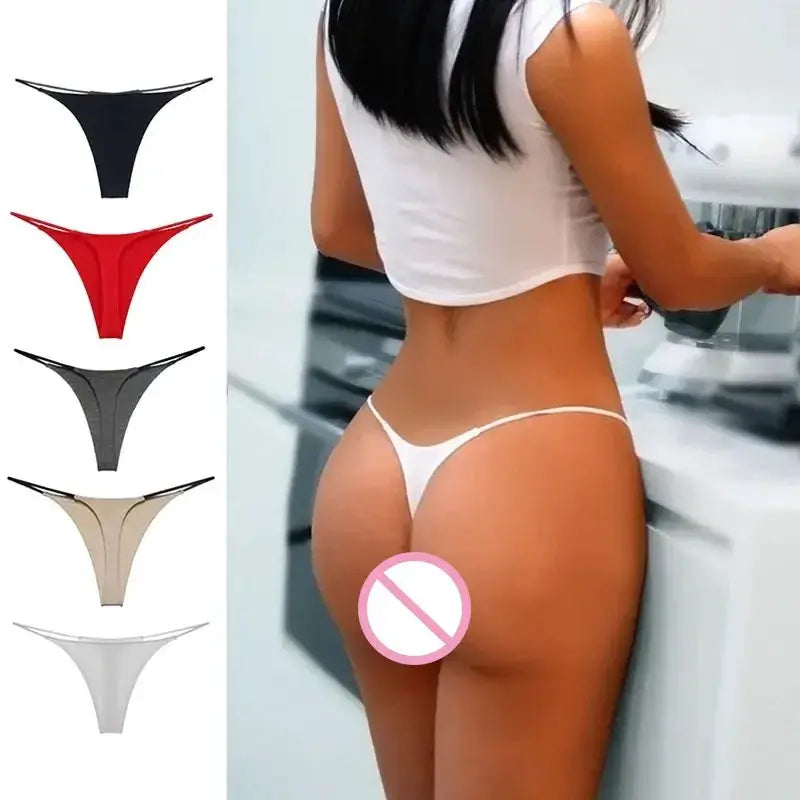 Simples Market women's G-string thong underwear; breathable seamless fabric in white with five color options shown.