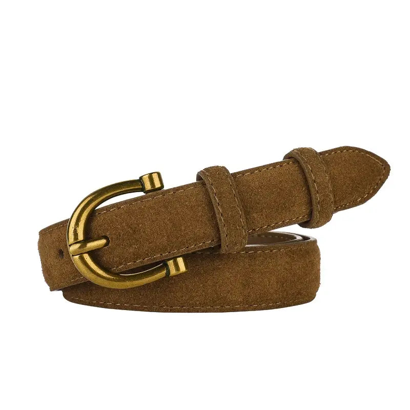 Branded Luxury Suede Belt For Women Premium Cow Leather With Gold Pin Buckle Accessory