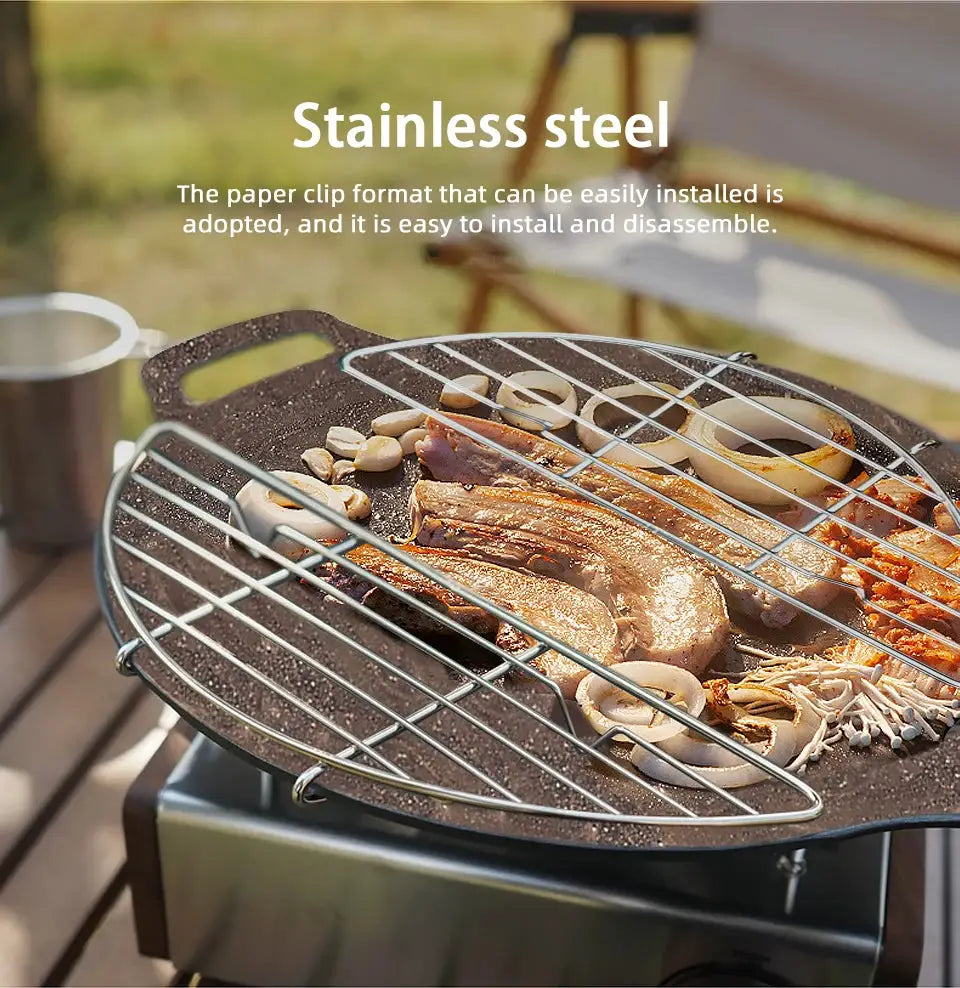 Simples Market stainless steel outdoor barbecue steam rack on grill with meat and onions