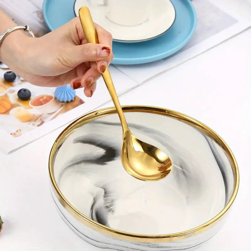 2 Pcs Golden Stainless Steel Large Spoons For Hot Pot Soup And Porridge With Long Handles Elegant Kitchen Utensils