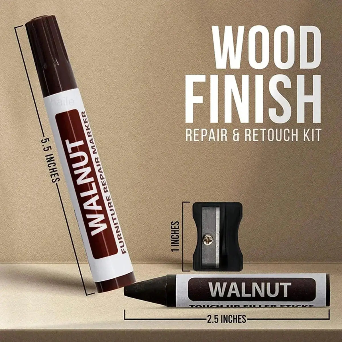 Walnut wood-finish furniture repair kit with markers and filler sticks by Simples Market