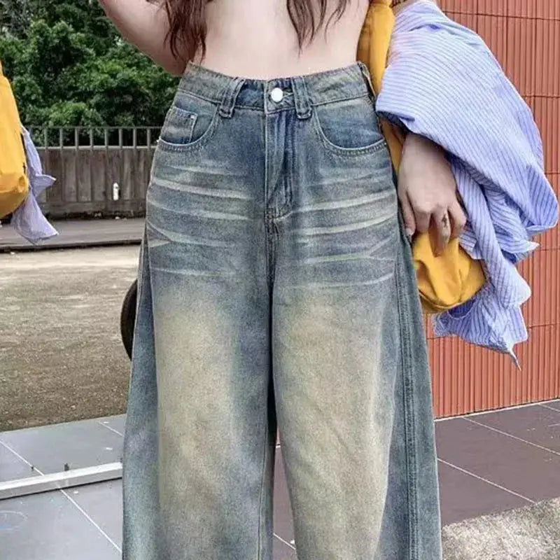 Vintage Y2K Wide Leg High Waisted Denim Jeans For Women Button Fly