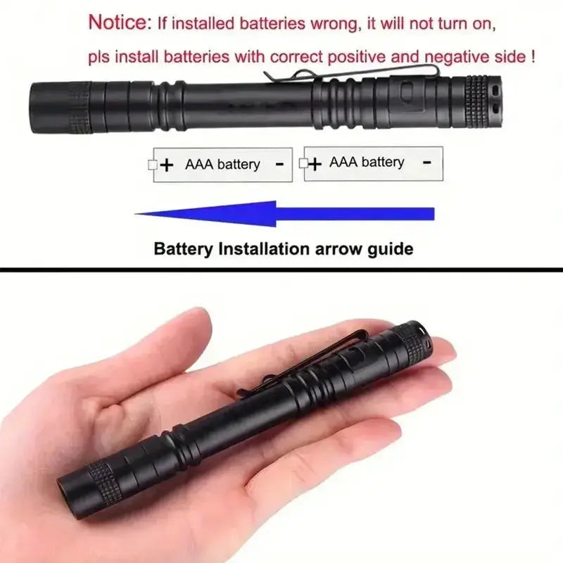395nm UV pen flashlight with clip, black handheld detector powered by AAA batteries