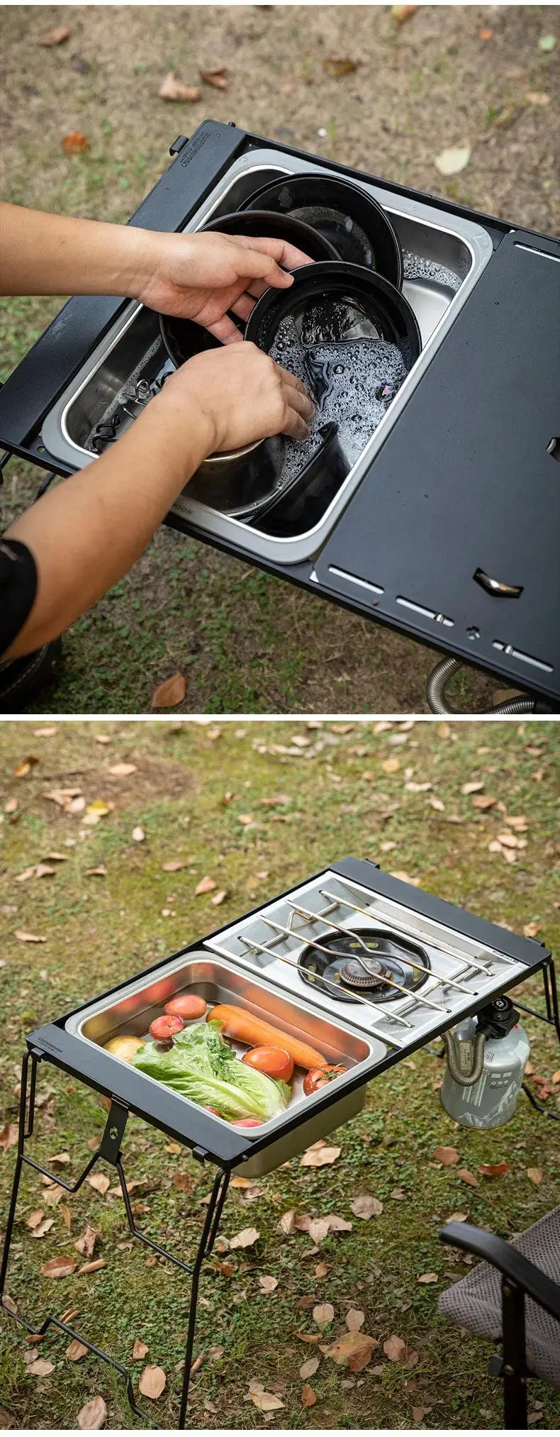 CAMPINGMOON IGT One Unit Sink by Simples Market; 304 stainless steel outdoor dishwashing and prep station.