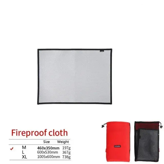 Simples Market fireproof cloth mat, gray fiberglass insulation; red pouch and black mesh bag included