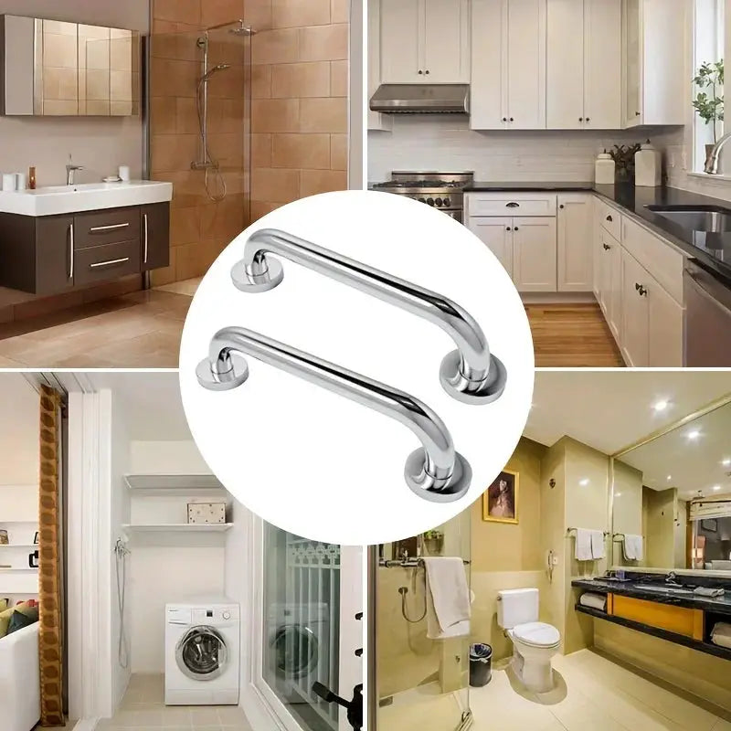 Simples Market 304 stainless steel bathroom handrails; chrome curved grab bars, set of two for accessible bathrooms.
