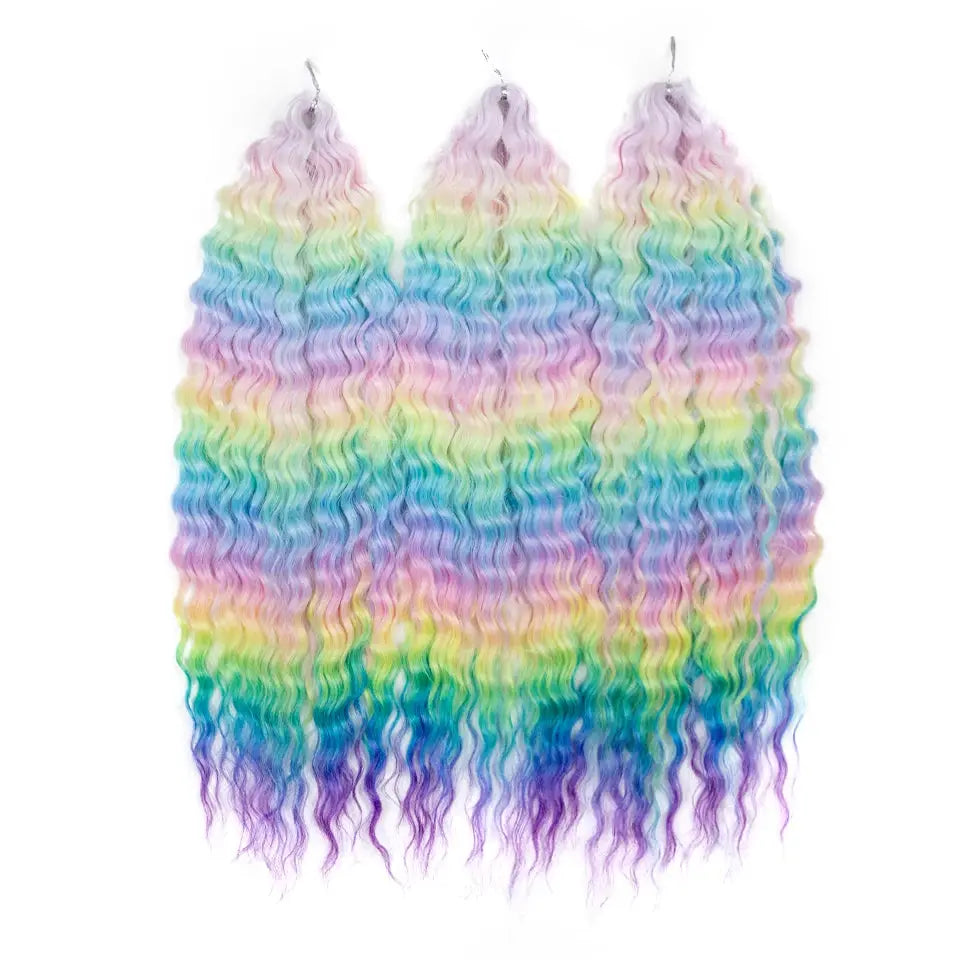 Ariel Synthetic Twist Crochet Hair extensions by Simples Market, 22in, 300g, rainbow ombre water-wave set of three