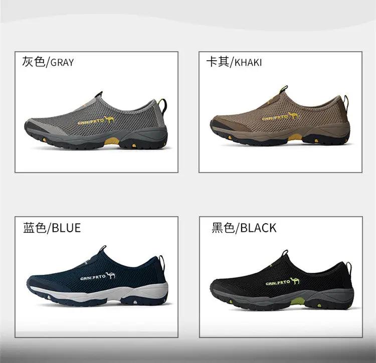 Simples Market men's breathable mesh slip-on sneakers in gray, khaki, blue, and black (4 color options)