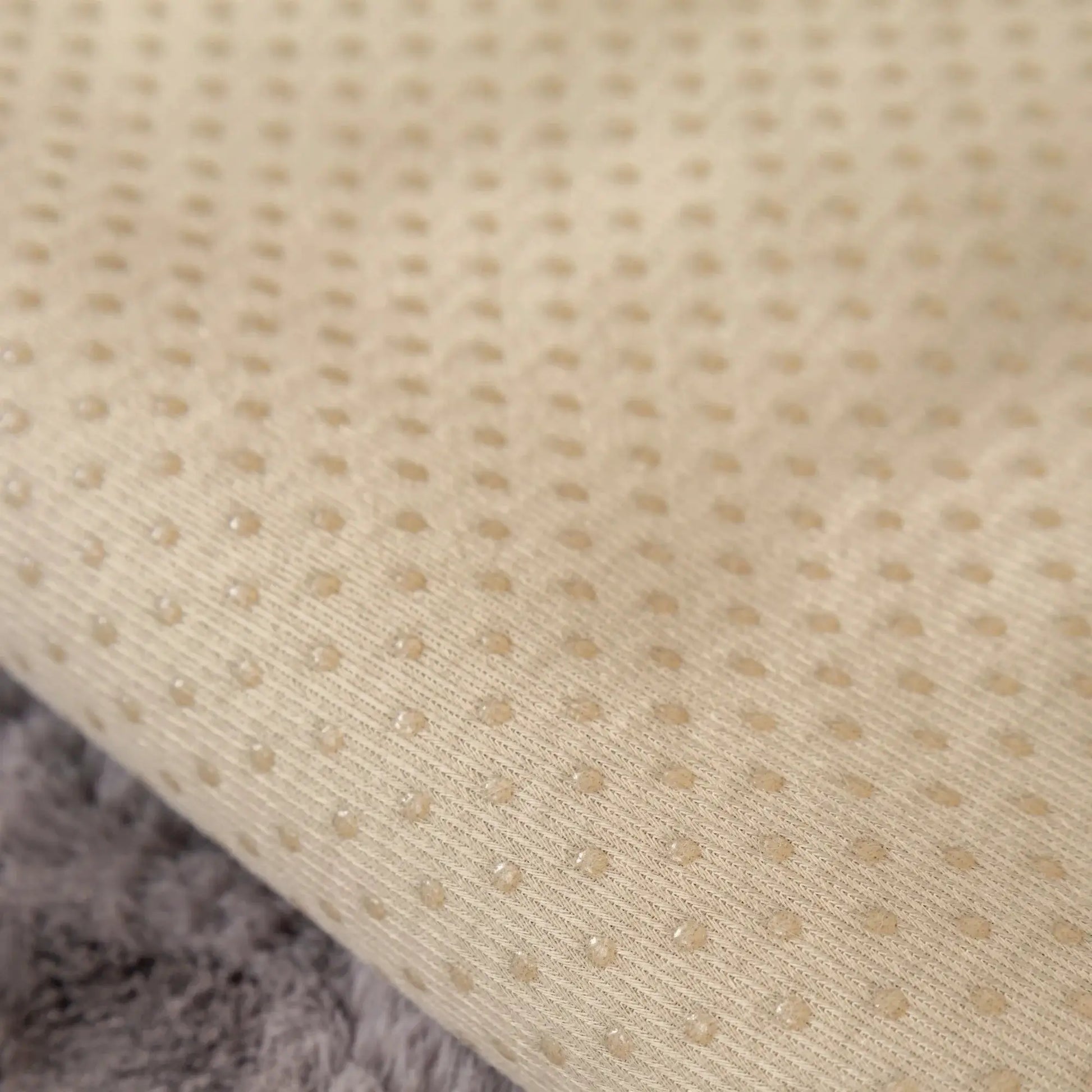 Sofa slipcover in beige faux fur plush fabric with dotted texture