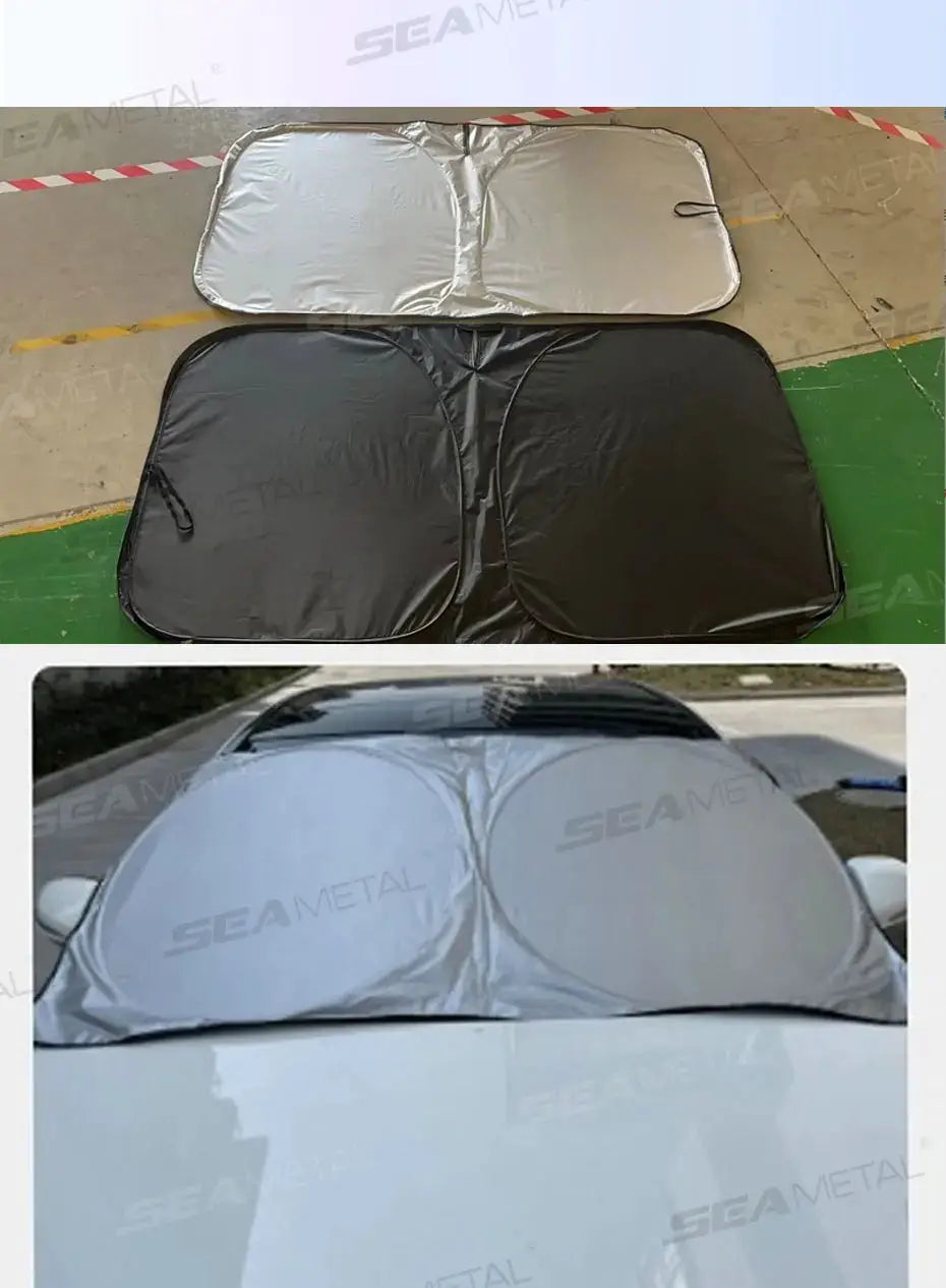 BLALION car windshield sun shade, two-panel foldable with silver reflective backing, Simples Market