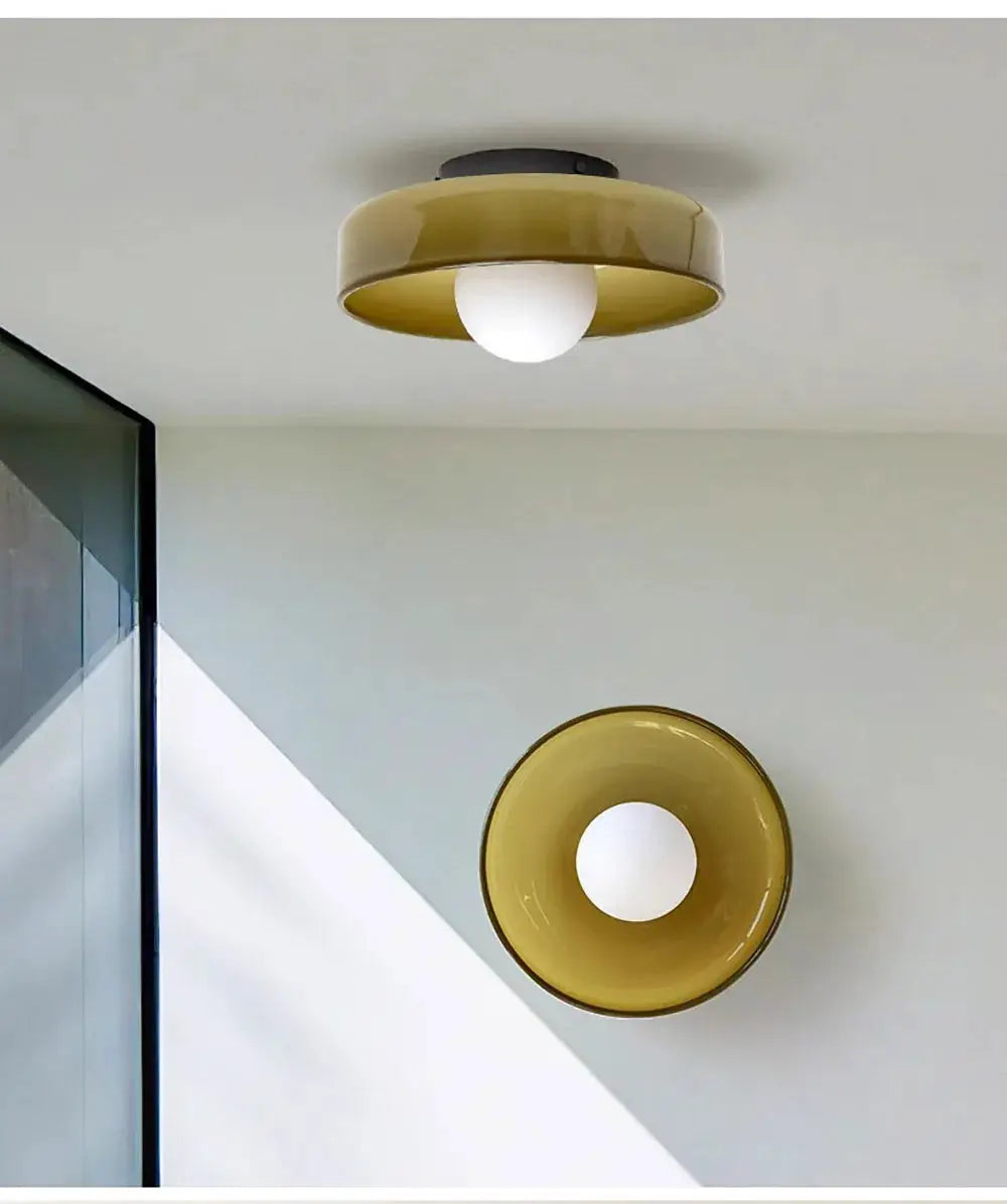 Simples Market Nordic glass ceiling light with yellow bowl shade; single-head fixture
