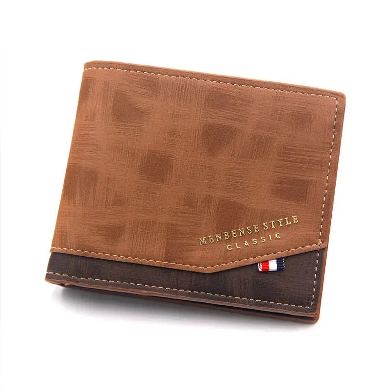 Men's slim brown two-tone leather wallet with coin pocket and card slots
