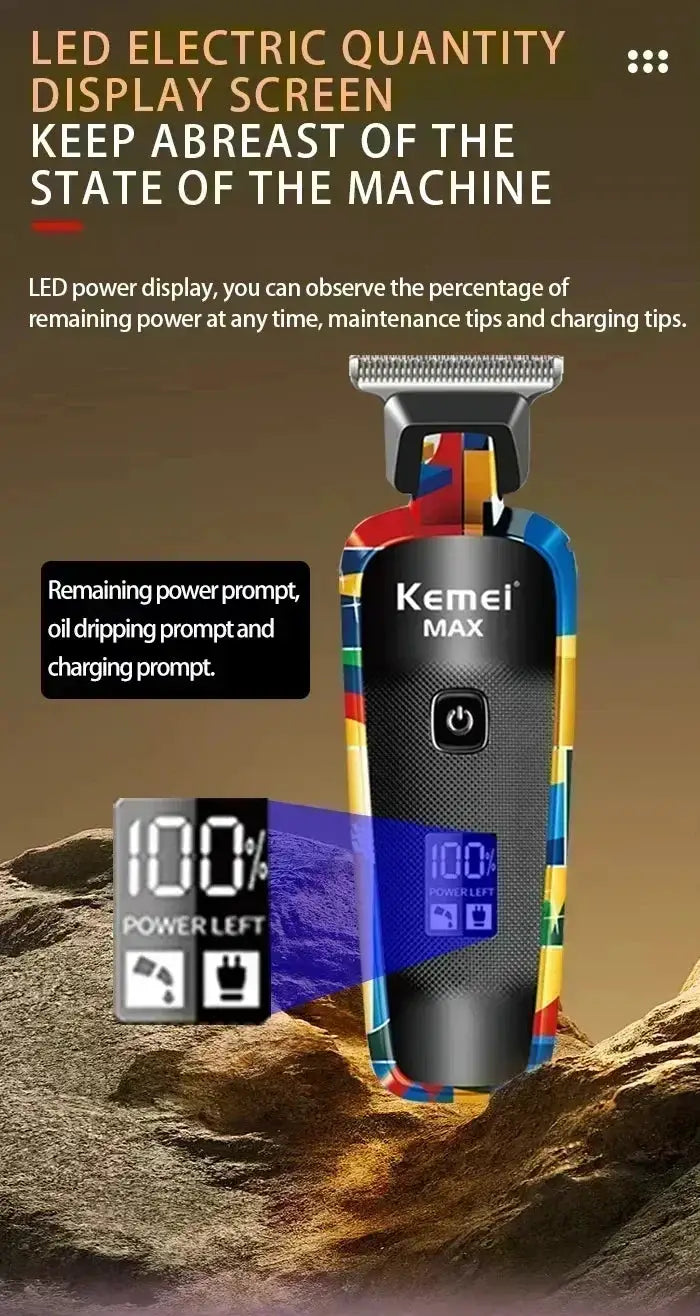 Kemei MAX electric hair clipper with colorful graffiti pattern; rechargeable beard trimmer