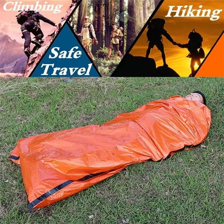 Portable orange waterproof Mylar emergency survival sleeping bag by Simples Market for outdoor camping