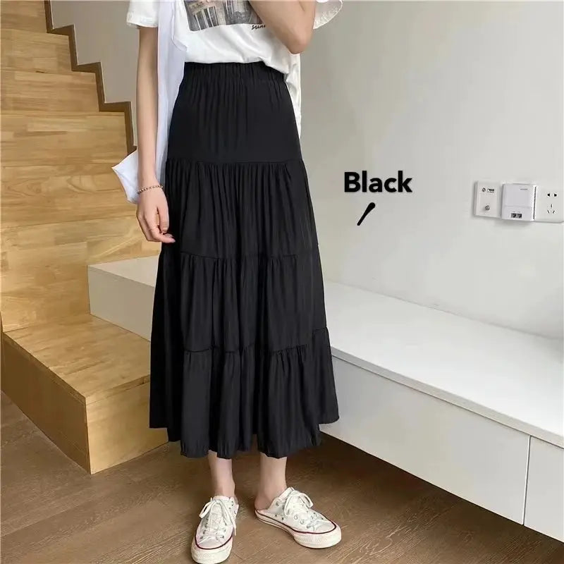 LunaWave Vintage Patchwork High Waist A Line Skirt Chic White Black Mid Calf Length For Spring And Summer