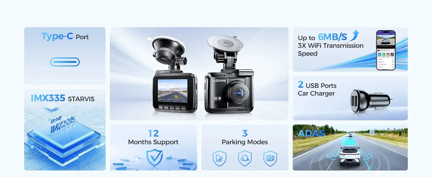 AZDOME GS63H dash cam with 4K video, built-in GPS, Wi-Fi, Starvis sensor, 2.4 inch screen, WDR, night vision, car DVR