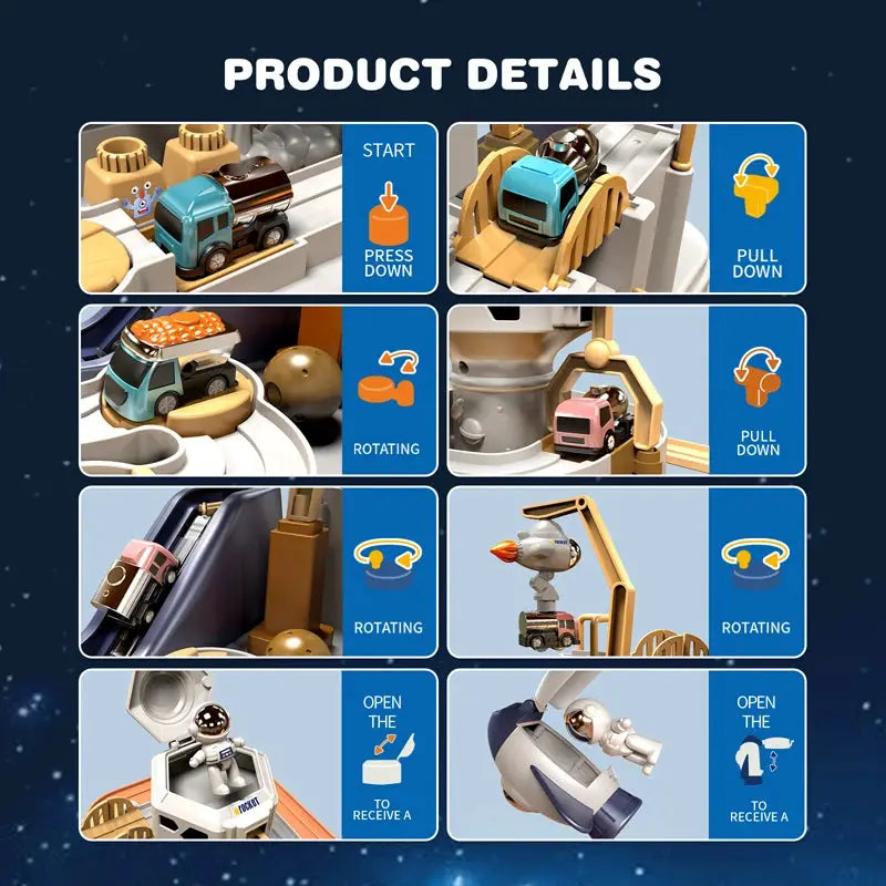 Racing Rail Car Model Space Adventure Educational Toy for Kids Train Track Brain Teaser Interactive Game