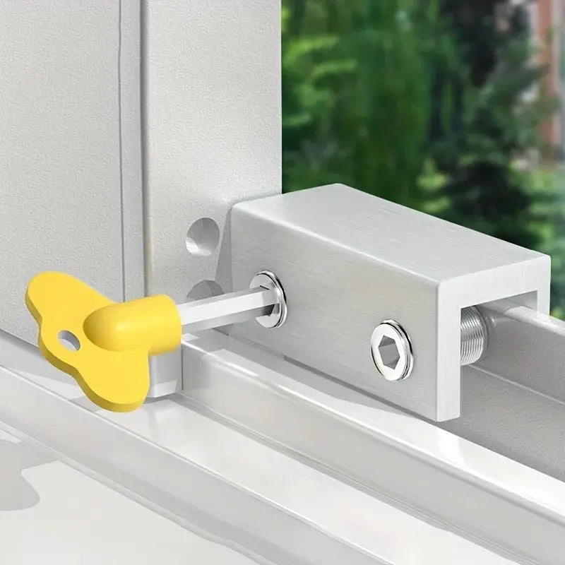 Sliding sash stopper lock with yellow plastic key for window child safety