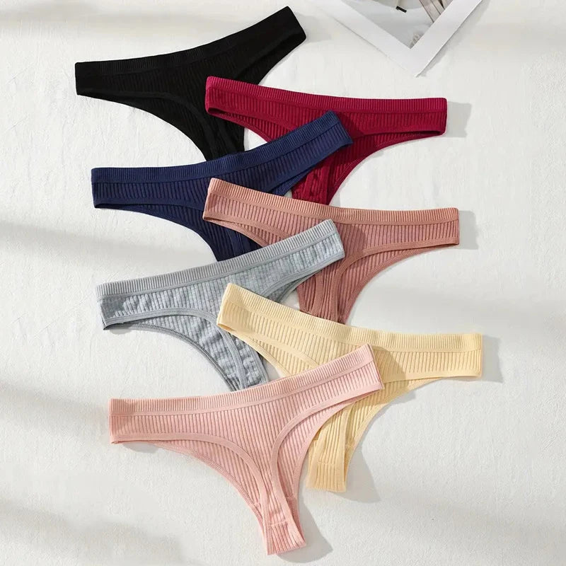 7-piece thong panty set in assorted colors, cotton lace T-back by Simples Market