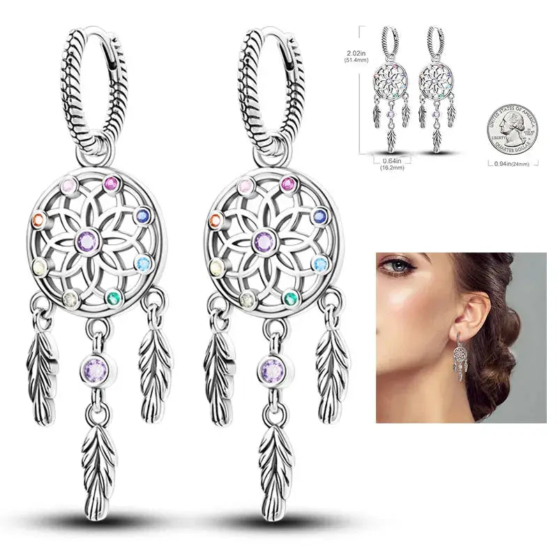 925 Silver Hoop Earrings For Women Zircon Heart Shape Star Eardrops Original Fashion Jewelry