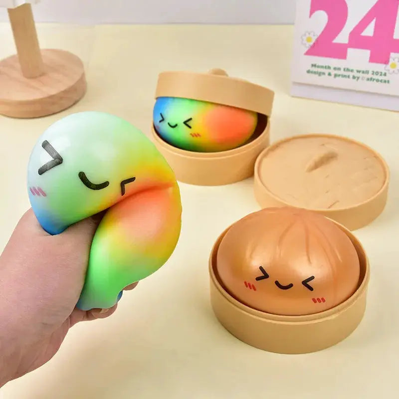 Rainbow Dumpling Squishy Toy Bamboo Slow Rising Stress Relief Fidget Ball For Adults And Kids