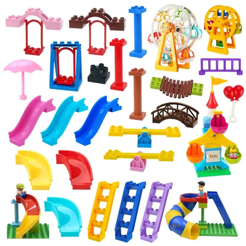 Big Building Blocks Duplo Compatible Large Brick Ferris Wheel Seesaw Slide Swing Educational Toy For Kids